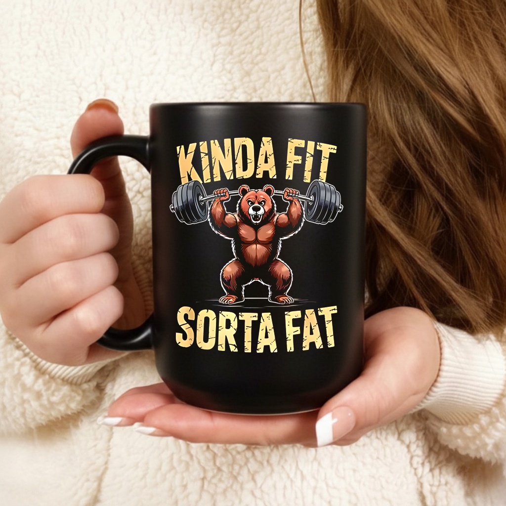 Kinda fit sorta fat Bear gym weightlifting workout T-shirt