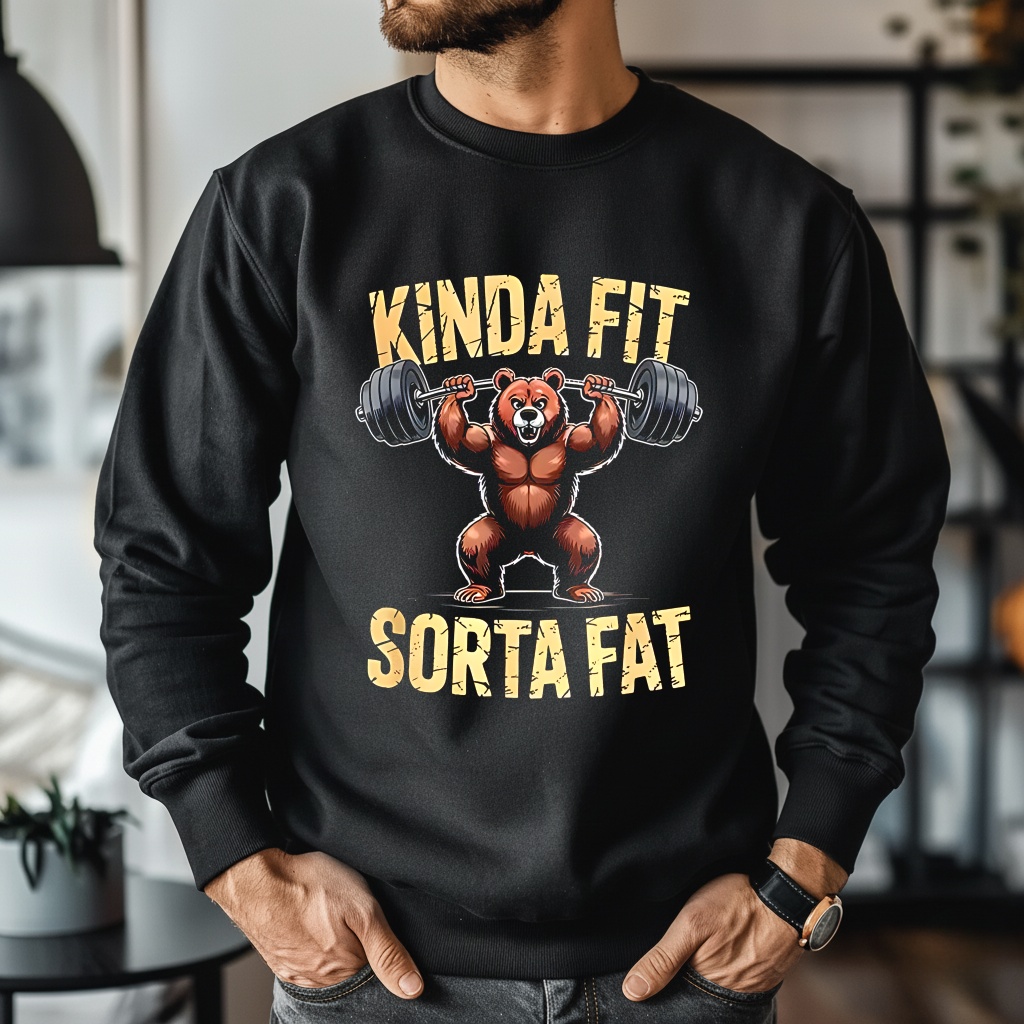 Kinda fit sorta fat Bear gym weightlifting workout T-shirt