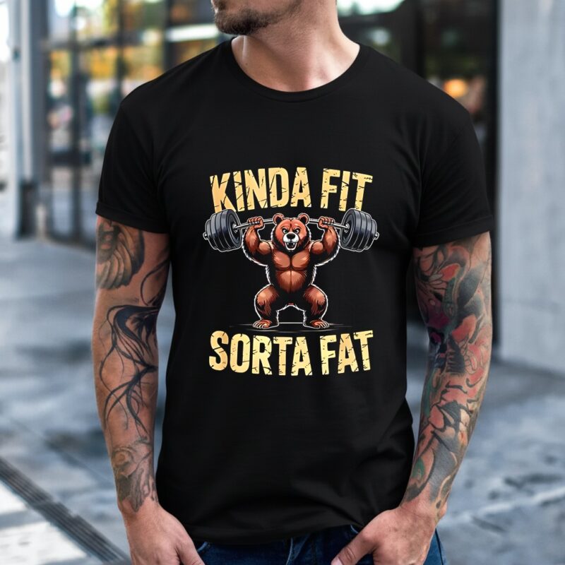 Kinda fit sorta fat Bear gym weightlifting workout_T-Shirt