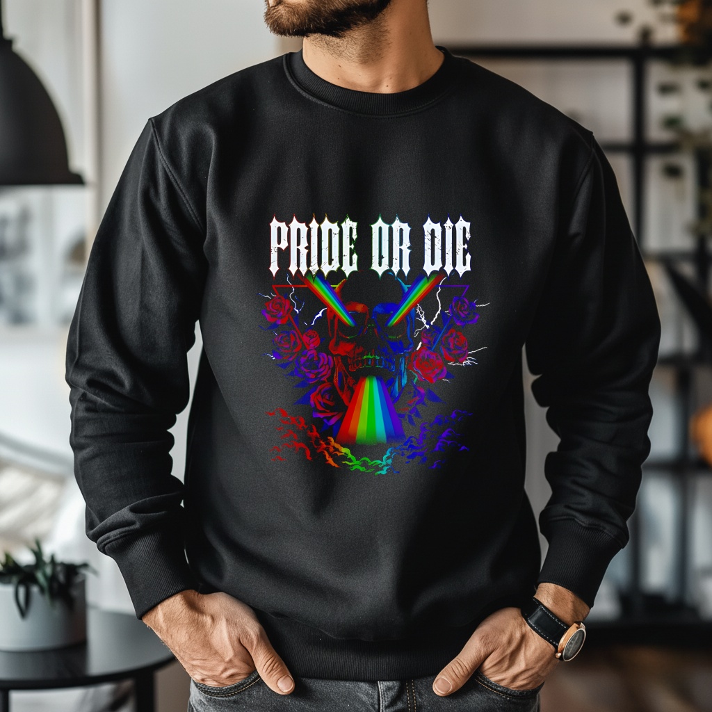 Pride or Die Skull rainbow graphic shirt