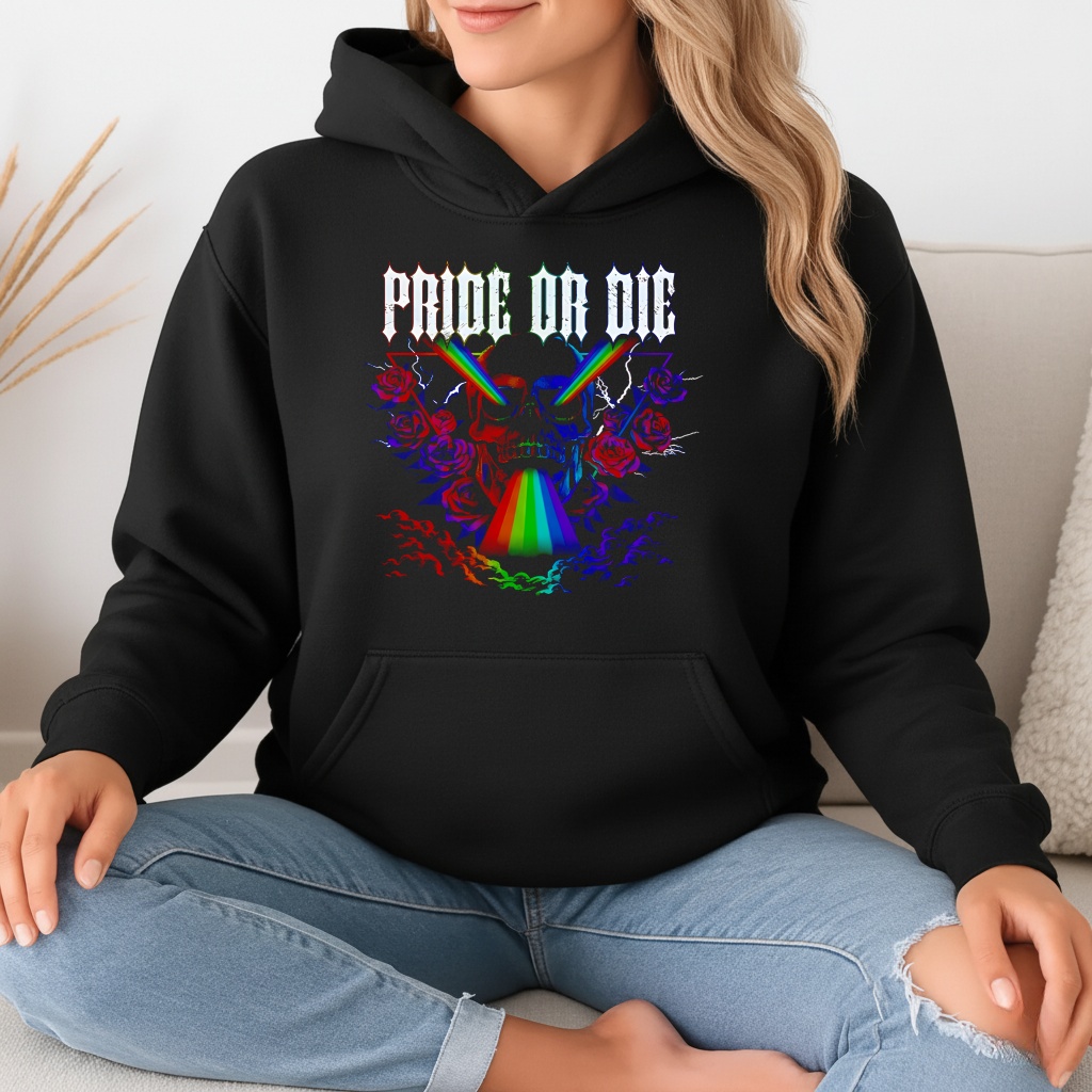 Pride or Die Skull rainbow graphic shirt