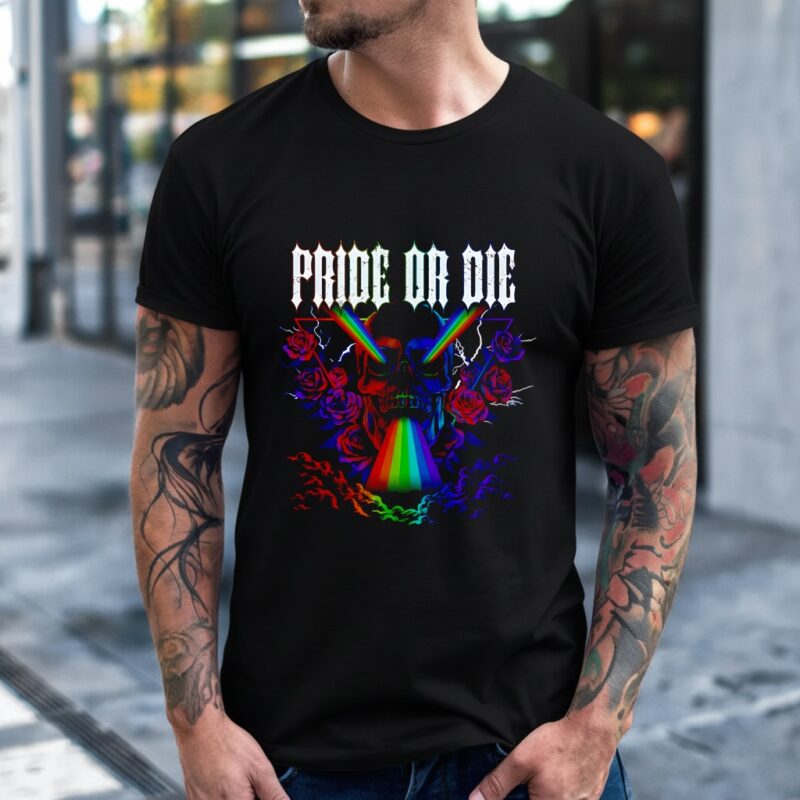 Pride or Die Skull rainbow graphic_T-Shirt
