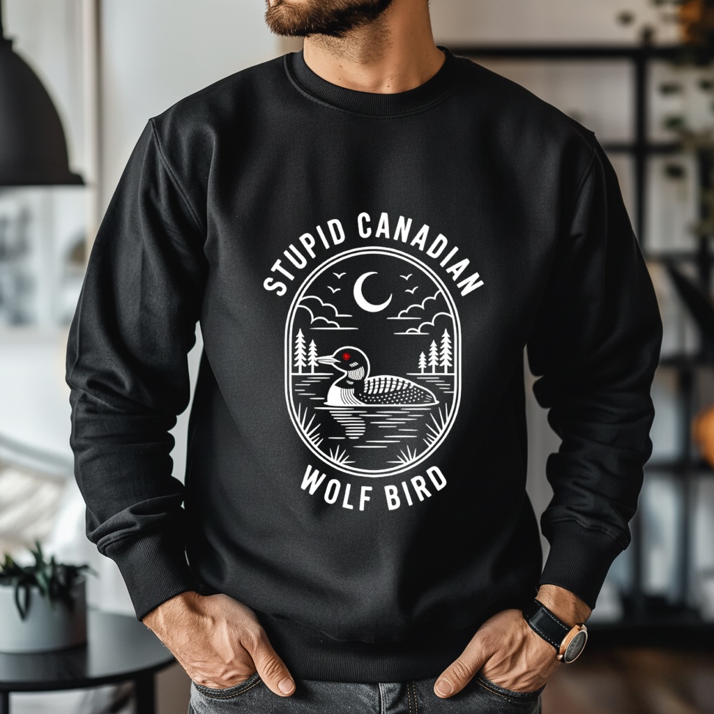 Stupid canadian wolf bird loon hockey wildlife shirt