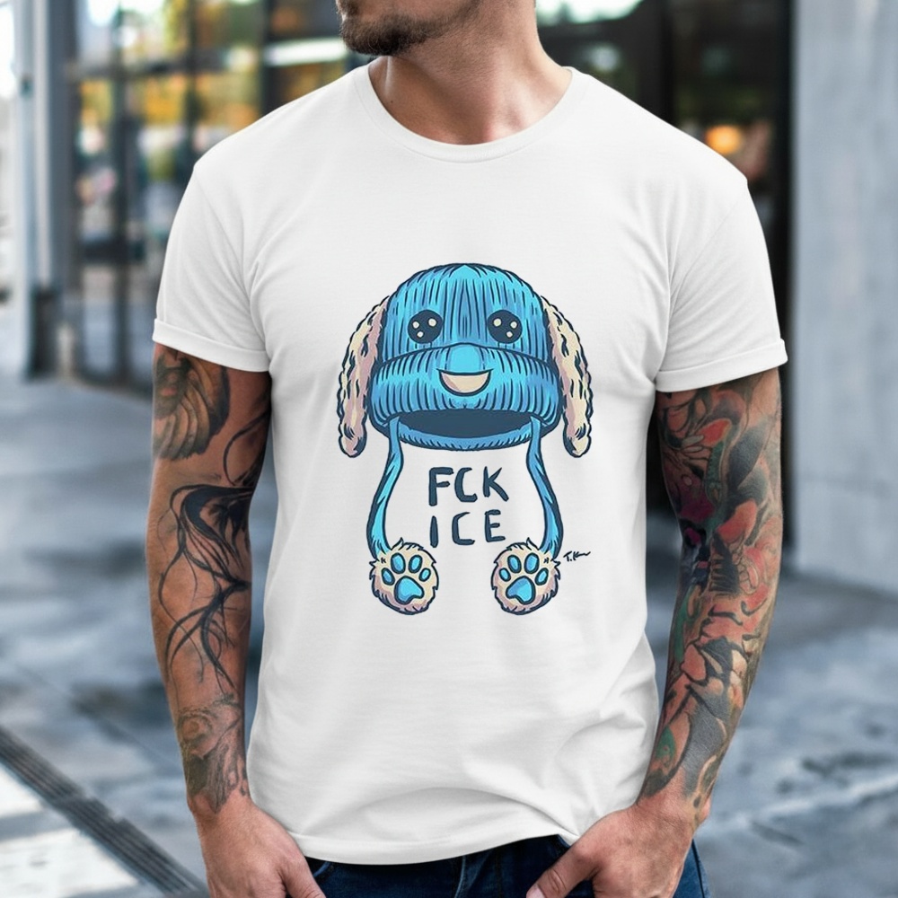 Travis Knight “FUCK ICE” Blue Beanie Shirt