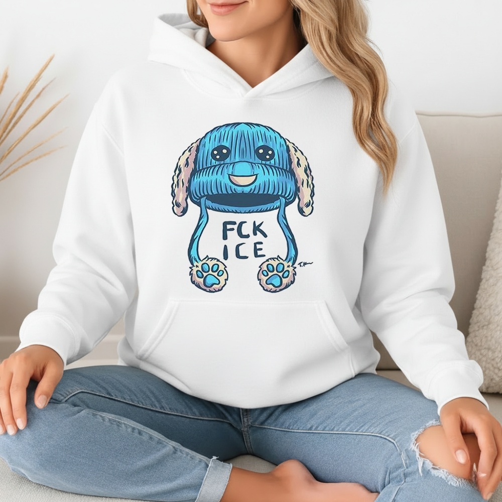 Travis Knight “FUCK ICE” Blue Beanie Shirt