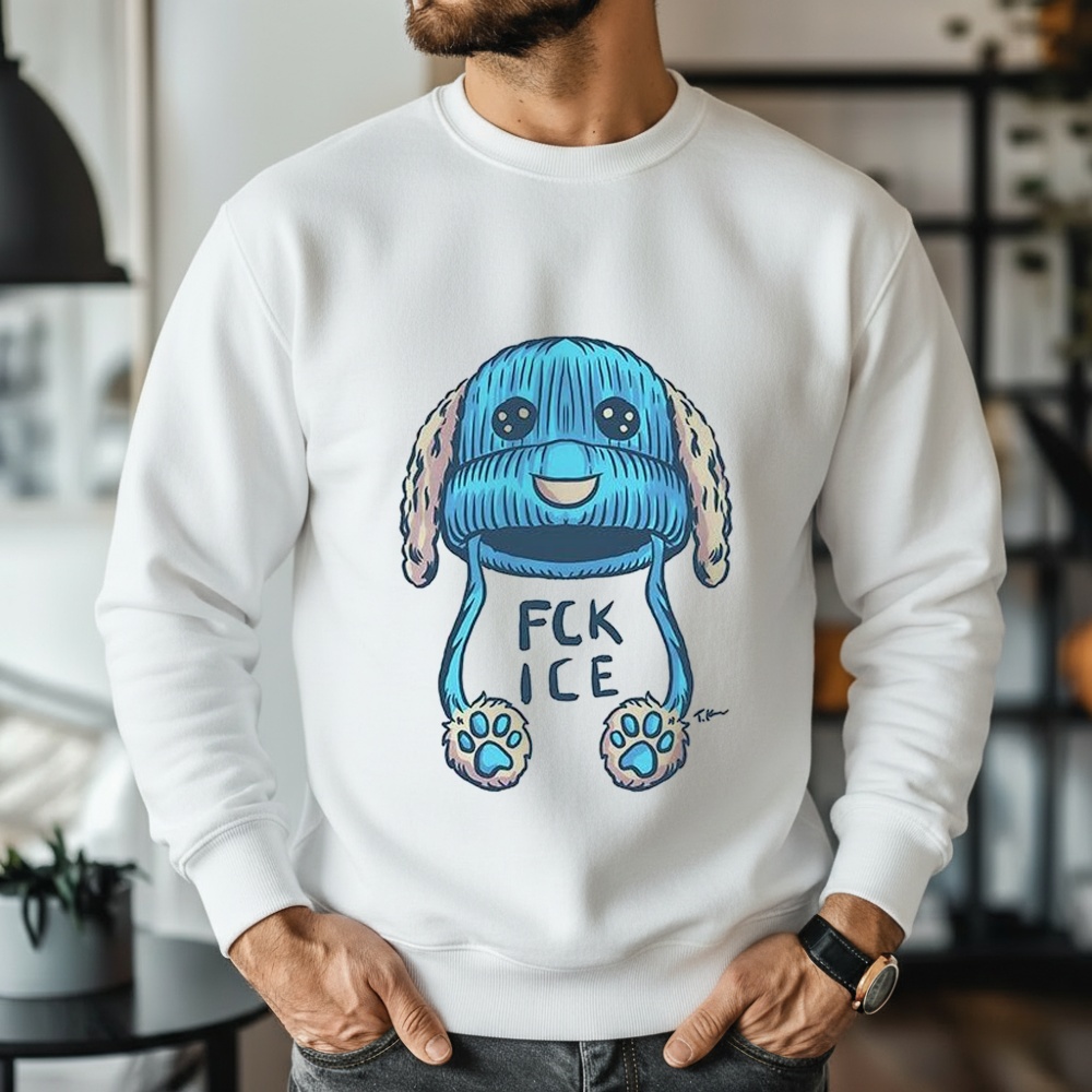 Travis Knight “FUCK ICE” Blue Beanie Shirt